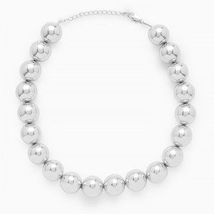 Real Sterling Silver Chunky Beaded Ball Necklace, Stamped 925 Italy Gift For Her